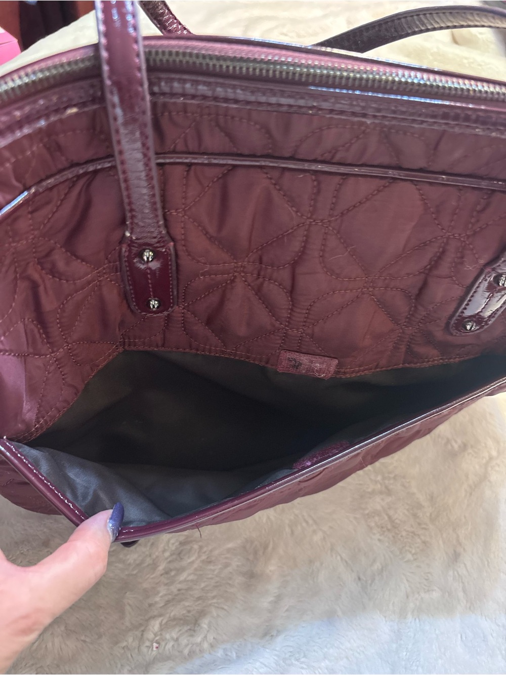 Nine West Laptop Tote Plum Purple Burgundy Quilted Diamond pattern 100% Nylon - Picture 11 of 16